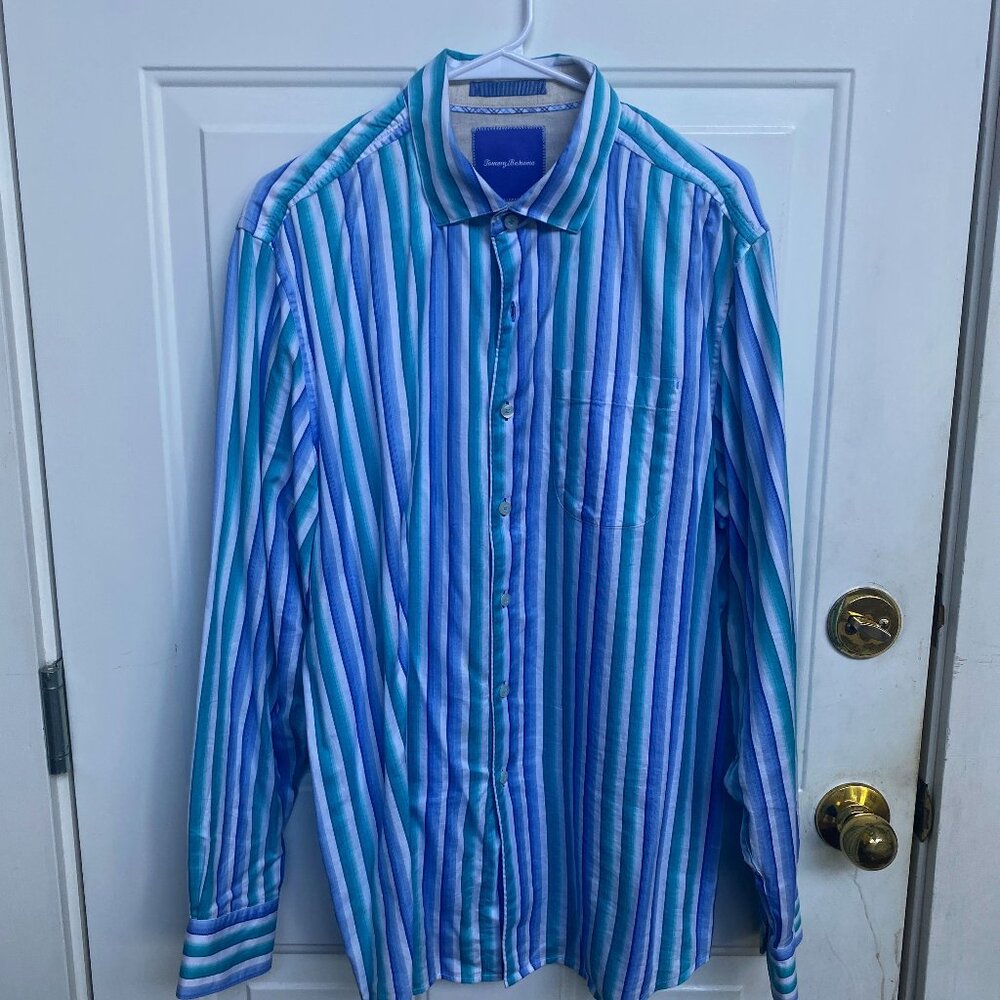 Tommy Bahama Island Modern Fit Men’s L Pink Blue Green Long Sleeve Button Down S